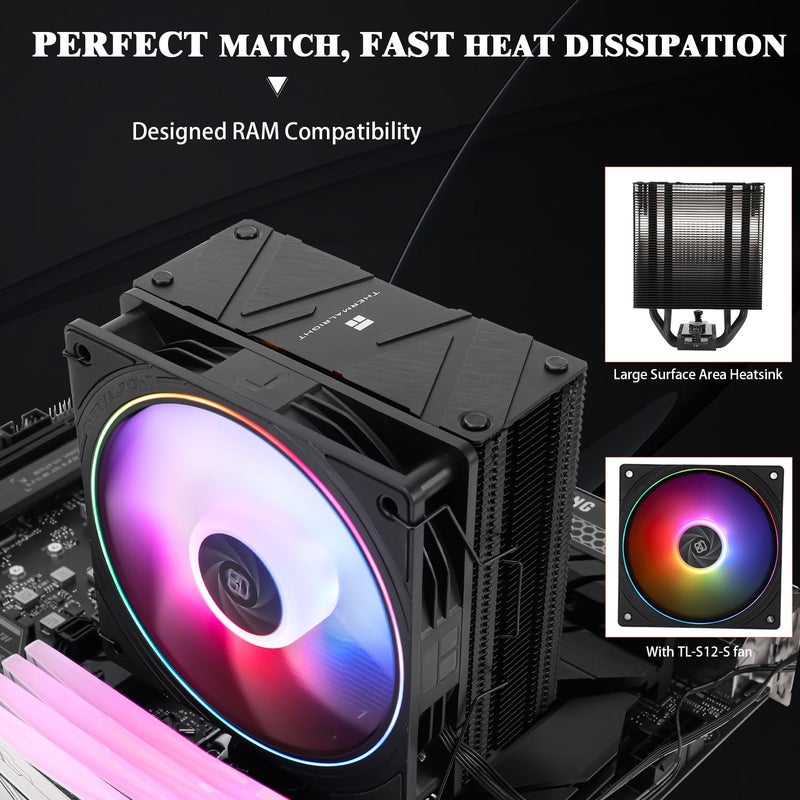 Thermalright مبرد وحدة المعالجة المركزية Assassin Spirit 120 EVO أسود، مروحة ARGB هادئة 120 مم PWM، تقنية AGHP الجيل الرابع، يدعم Intel LGA1700/1150/1151/1200، AMD AM4 AM5، مبرد كمبيوتر - Image 3